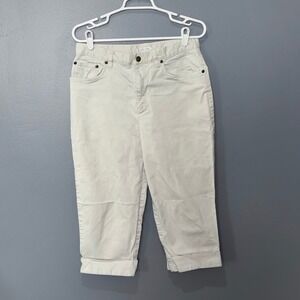 Jones Sport Capri Pants Women 10 Beige Cotton Stretch Cuffed Cropped Preppy Chic